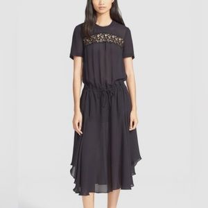 A.L.C. Navy midi dress with black lace detail